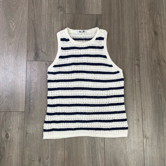 Madewell Crochet Knit Crew Neck 100% Cotton Sweater Tunic Top US Women's S New - Picture 2 of 6